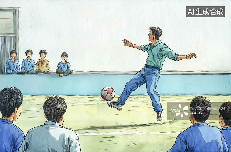 【AI数字艺术】校园操场上踢足球的学生图片素材