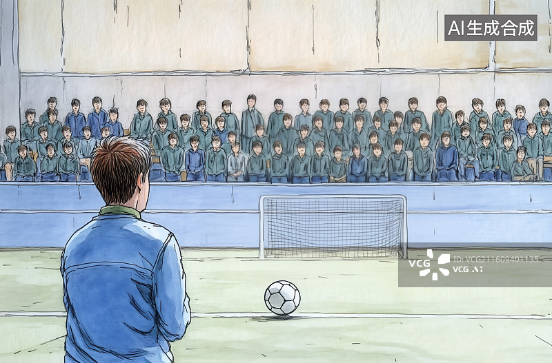 【AI数字艺术】校园操场上踢足球的学生图片素材