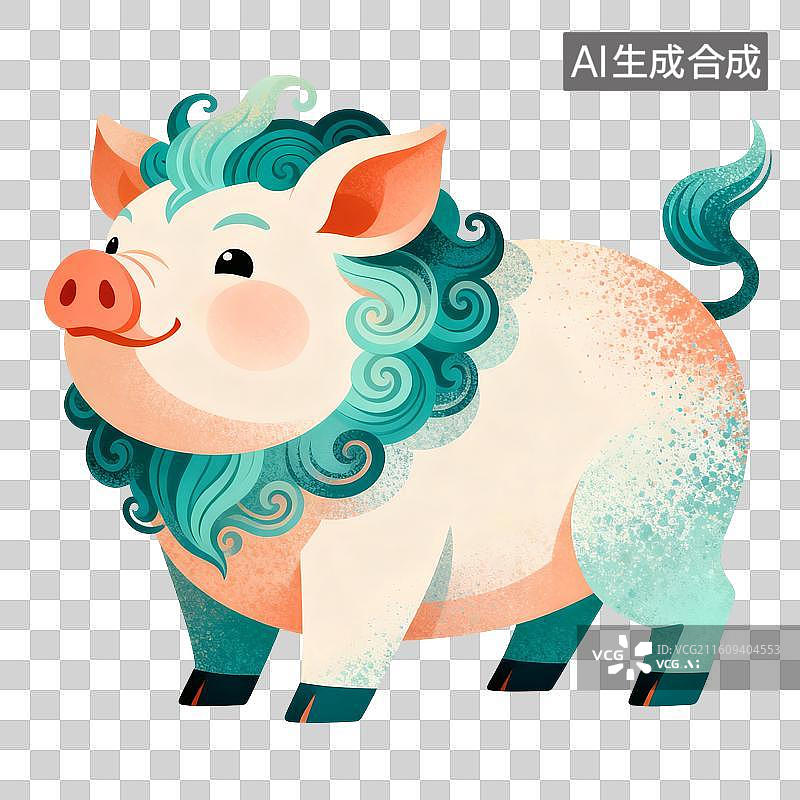 【AI数字艺术】神兽猪节日插画图片素材