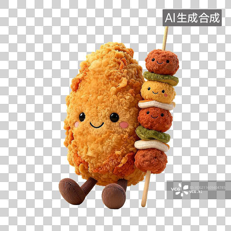 【AI数字艺术】可爱毛绒玩偶风格美食元素建模图片素材