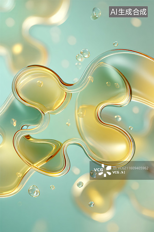 【AI数字艺术】黄绿透明流体形态装饰元素图片素材