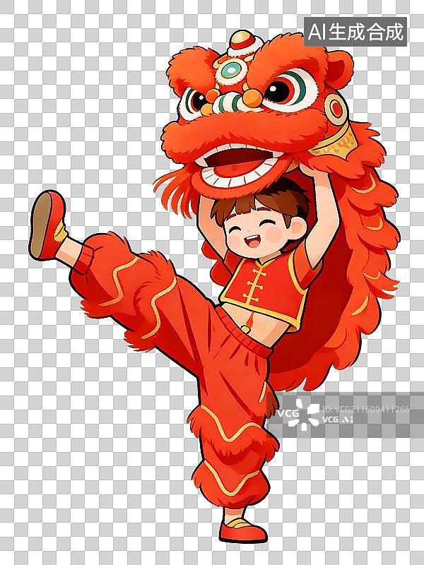 【AI数字艺术】新年舞狮少年图片素材