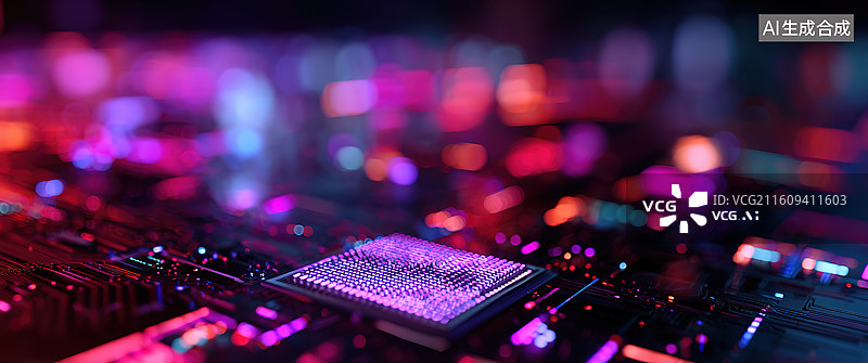 【AI数字艺术】电路板上的芯片特写图片素材