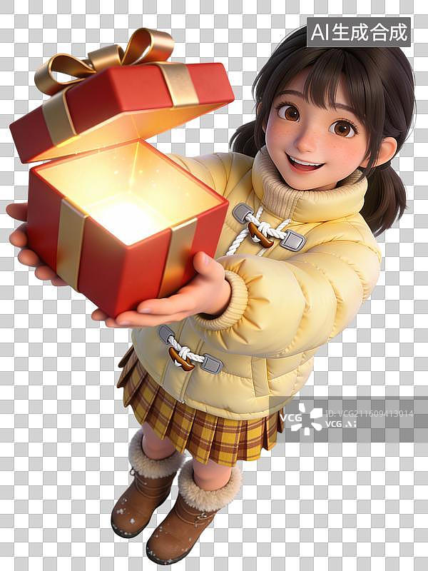 【AI数字艺术】3D黄色羽绒服短裙可爱时尚女子图片素材