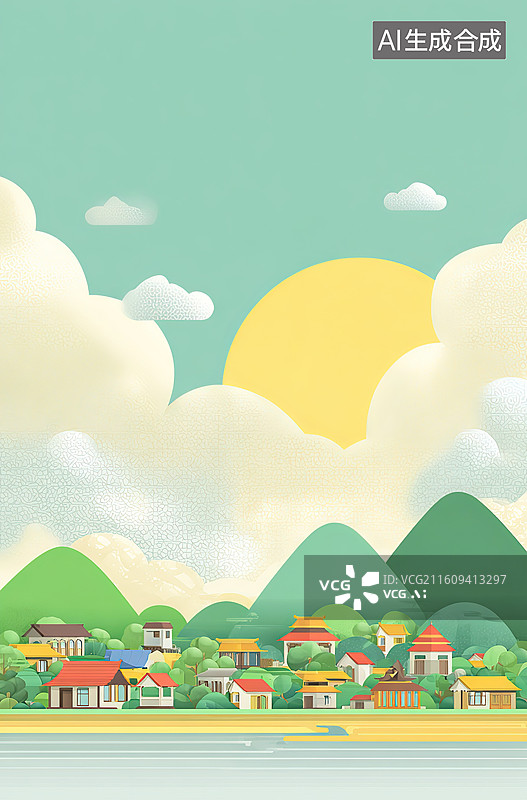 【AI数字艺术】卡通风格乡村风景图片素材