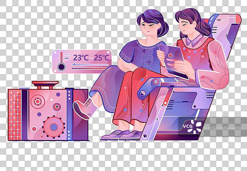 两个人坐在椅子上，扁平风图片素材