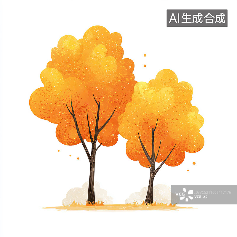 【AI数字艺术】两棵秋季金黄色树木图片素材