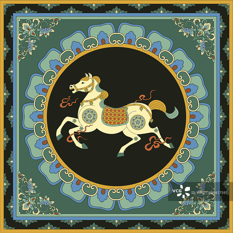 敦煌风格马年春节中国风插画图片素材