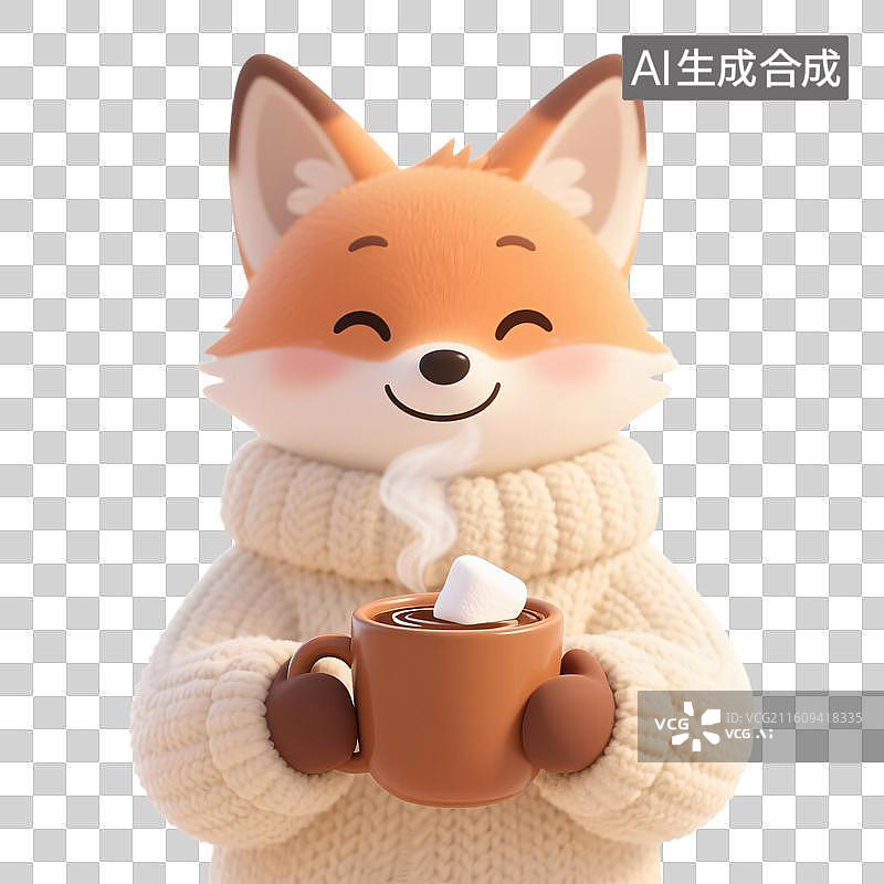 【AI数字艺术】萌狐暖冬：热可可时光图片素材