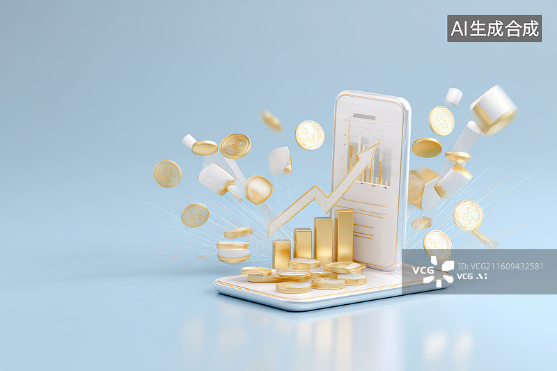 【AI数字艺术】手机金融数据金币科技背景图片素材