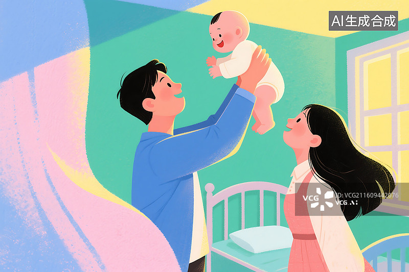 【AI数字艺术】家庭亲情亲子青年伴侣举高高婴儿新生儿育儿幸福生活图片素材