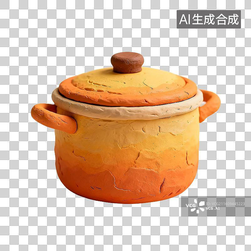 【AI数字艺术】3D渲染，卡通粘土风格，锅，汤锅，厨房用品，烹饪，烹调，料理，美食，免抠元素图片素材