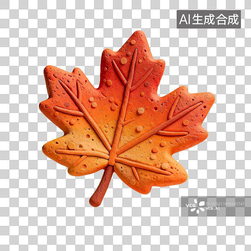 【AI数字艺术】3D渲染，卡通粘土风格，枫叶，冬天，秋天黄色叶子，树叶，树木，植物，免抠元素图片素材