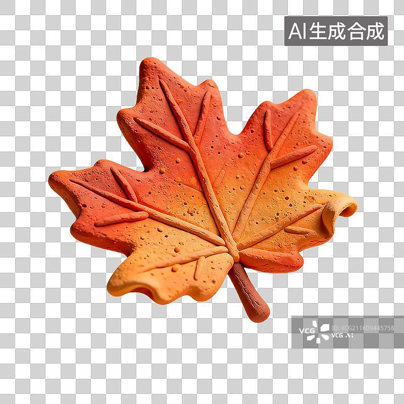 【AI数字艺术】3D渲染，卡通粘土风格，枫叶，冬天，秋天黄色叶子，树叶，树木，植物，免抠元素图片素材