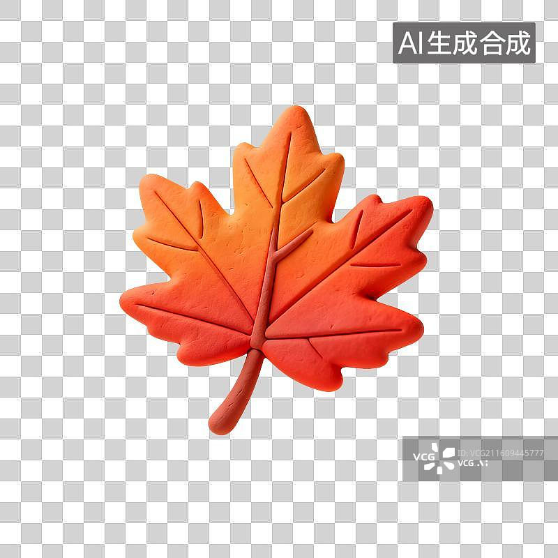 【AI数字艺术】3D渲染，卡通粘土风格，枫叶，冬天，秋天黄色叶子，树叶，树木，植物，免抠元素图片素材