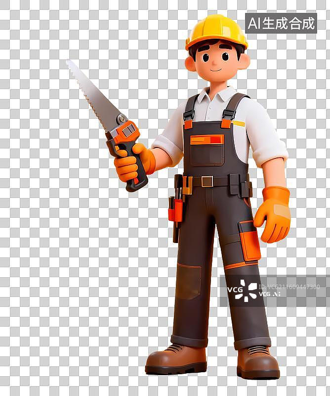 【AI数字艺术】手持电锯的维修工人图片素材