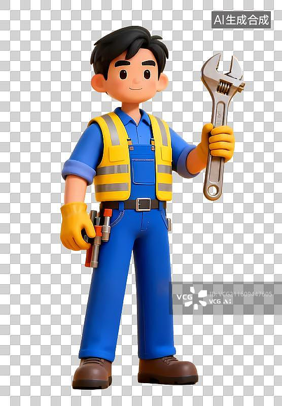 【AI数字艺术】卡通维修工人形象图片素材