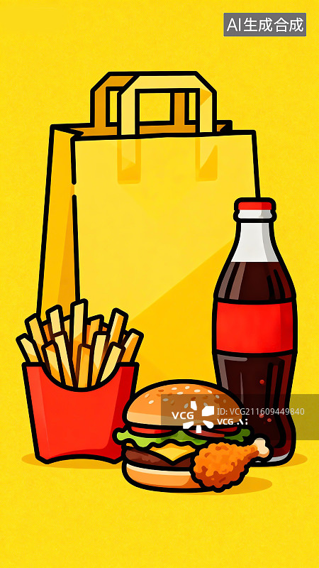 【AI数字艺术】外卖食品，美食，快餐，薯条，可乐，汉堡图片素材