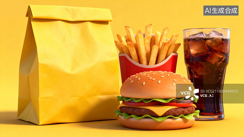 【AI数字艺术】外卖食品，餐饮，可乐，汉堡，薯条，快餐图片素材