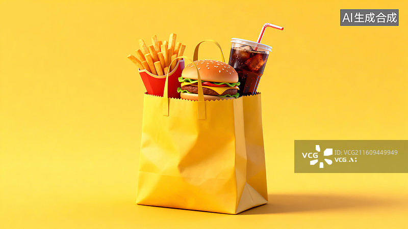 【AI数字艺术】外卖食品，餐饮，可乐，汉堡，薯条，快餐图片素材
