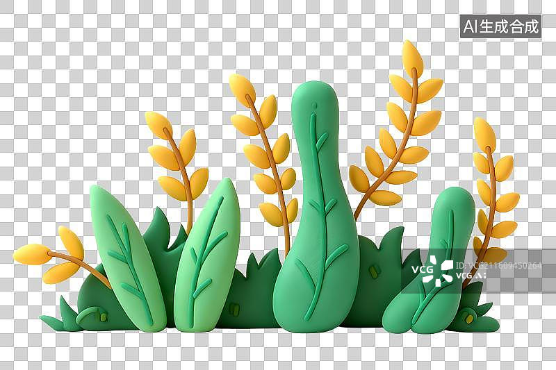 【AI数字艺术】3D郁郁葱葱的热带植物灌木孤立平铺图片素材