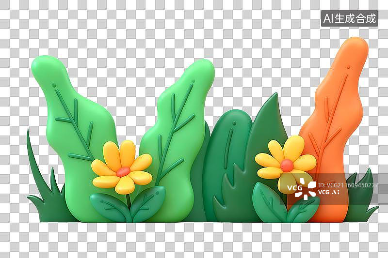 【AI数字艺术】3D郁郁葱葱的热带植物灌木孤立平铺图片素材