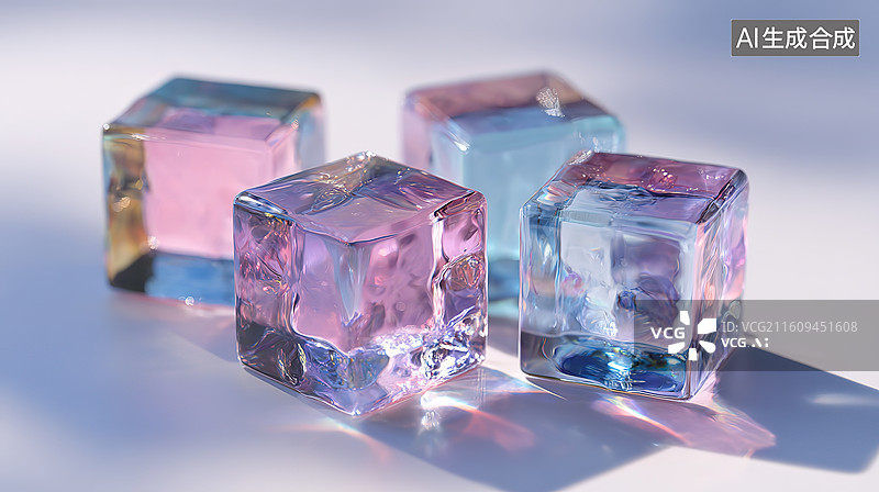 【AI数字艺术】彩色冰块在光线下折射图片素材