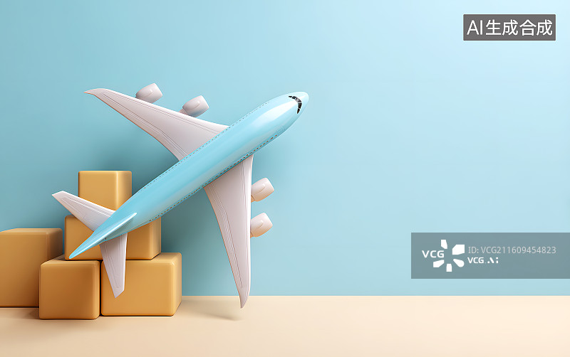【AI数字艺术】空运主题卡通飞机和快递盒图片素材