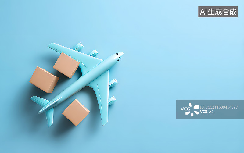 【AI数字艺术】空运主题卡通飞机和快递盒图片素材