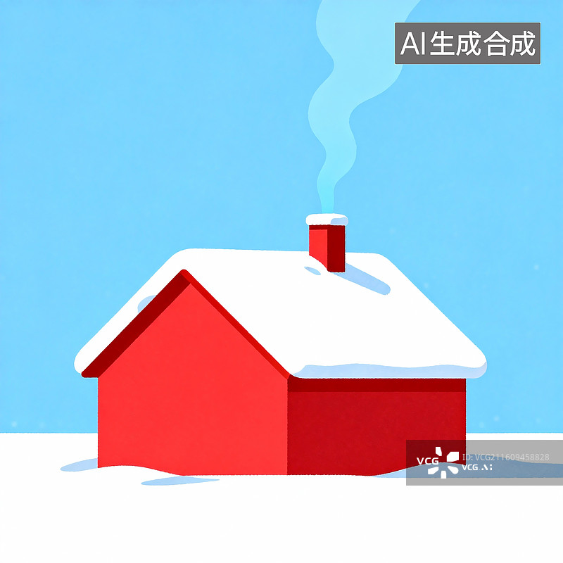 【AI数字艺术】冬天被厚雪覆盖的红顶房屋图片素材