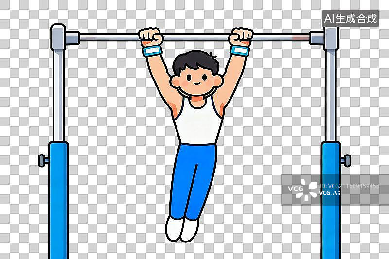【AI数字艺术】卡通风格，体操运动，单杠比赛PNG格式的免扣元素图片素材