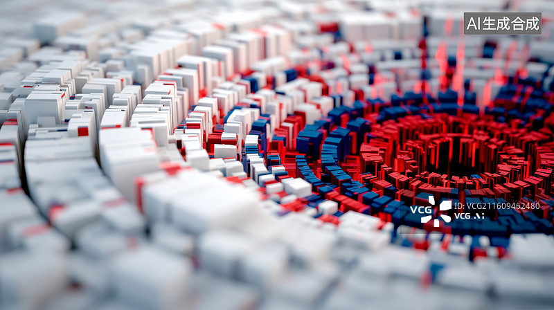 【AI数字艺术】红蓝白立方体螺旋结构图片素材