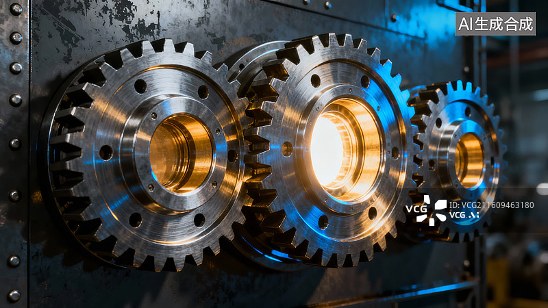 【AI数字艺术】金属齿轮机械装置特写图片素材