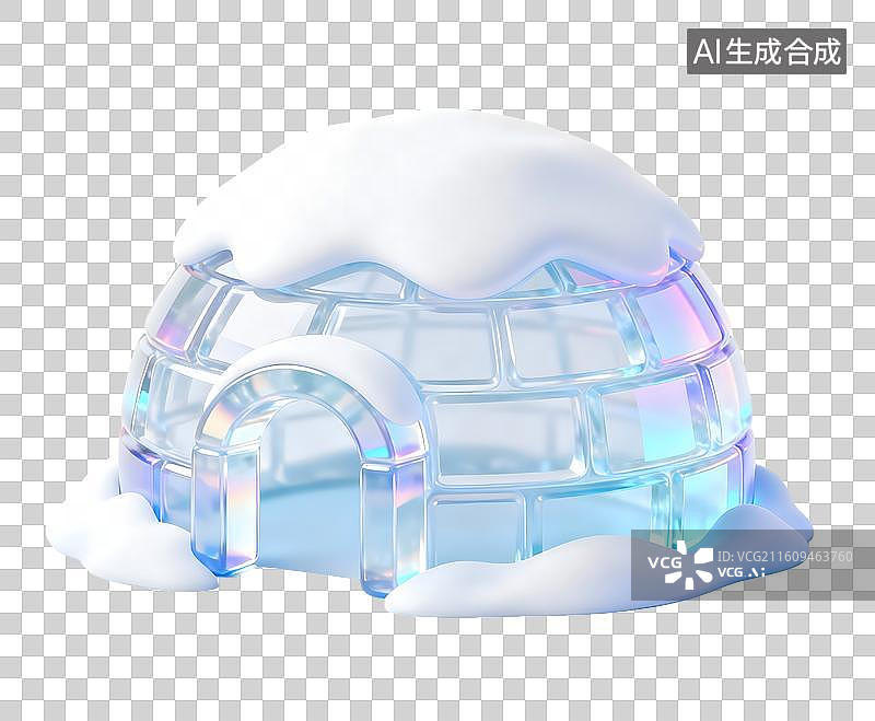 【AI数字艺术】AIGC：3D冰雪覆盖的圆顶雪屋，冰屋，冬季旅游，冬季元素，免抠图图片素材