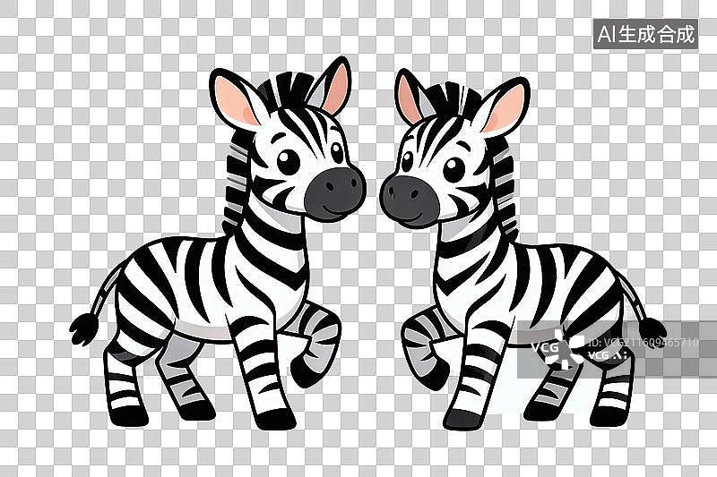 【AI数字艺术】卡通风格，两只可爱的斑马PNG格式的免扣元素图片素材
