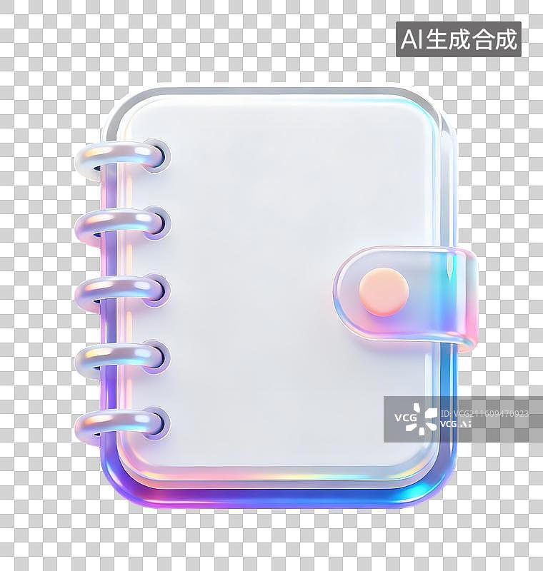 【AI数字艺术】AIGC：3D玻璃质感果冻风格笔记本记事本日记，审计原始，免抠图图片素材