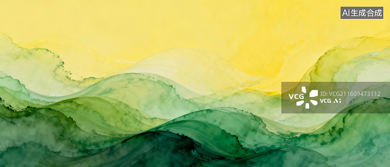 【AI数字艺术】黄绿渐变抽象波浪图案图片素材