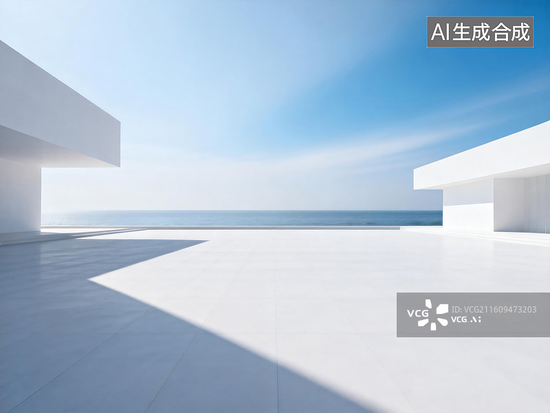 【AI数字艺术】面向大海的白色开阔地图片素材