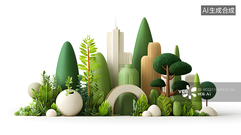 【AI数字艺术】绿植与瓶罐环保概念背景图片素材