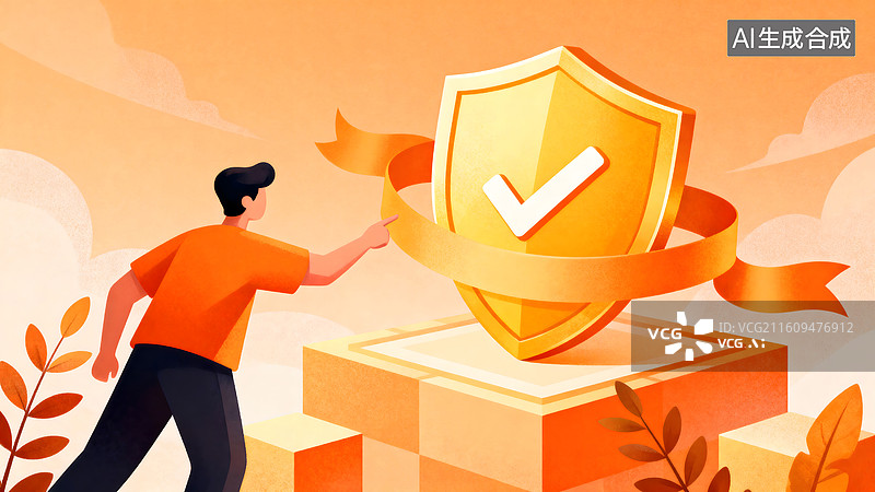 【AI数字艺术】人物指向安全盾牌图片素材