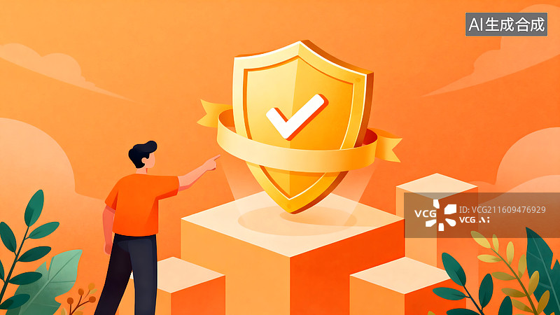 【AI数字艺术】人物指向安全盾牌图片素材