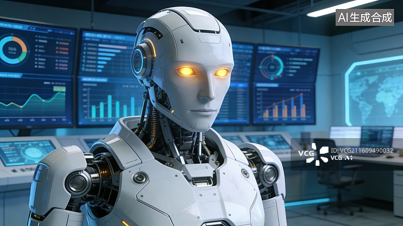 【AI数字艺术】未来机器人在控制中心图片素材