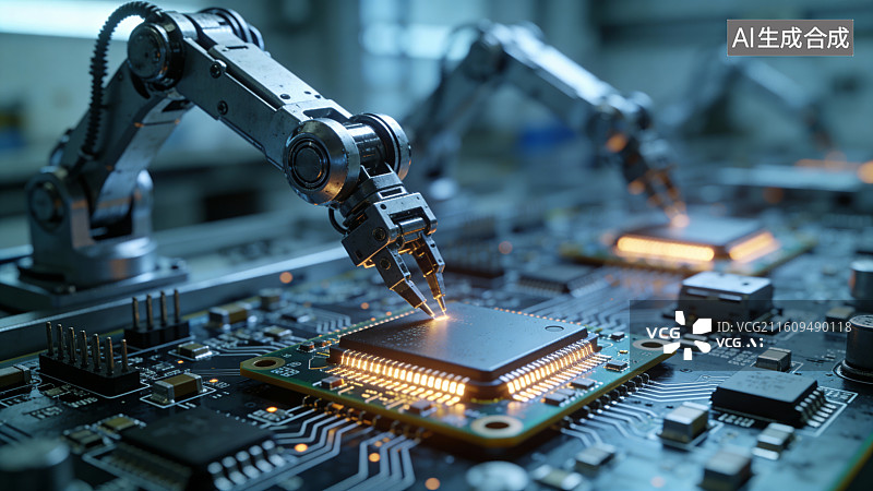【AI数字艺术】机械臂组装电路板图片素材