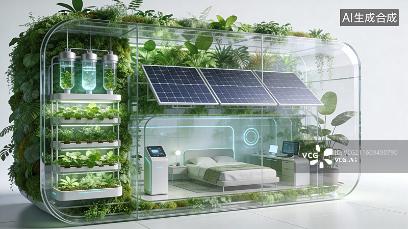 【AI数字艺术】生态透明智能卧室图片素材