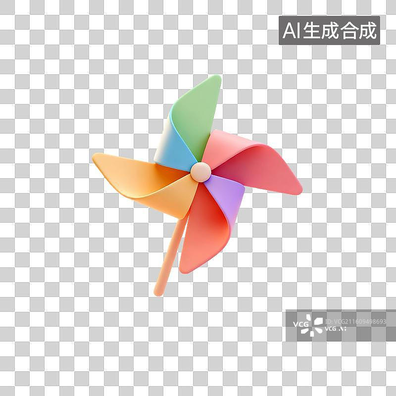 【AI数字艺术】3D渲染，卡通纸风车，风车，玩具，夏天，免抠元素图片素材