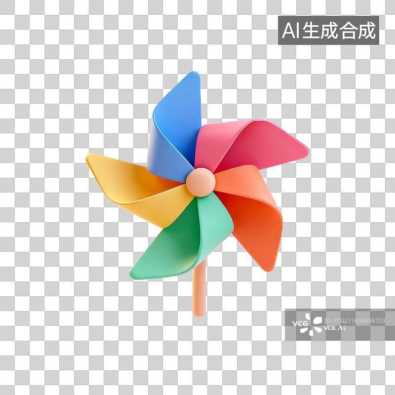 【AI数字艺术】3D渲染，卡通纸风车，风车，玩具，夏天，免抠元素图片素材