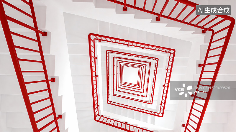 【AI数字艺术】红白螺旋楼梯几何空间装饰背景素材图片素材