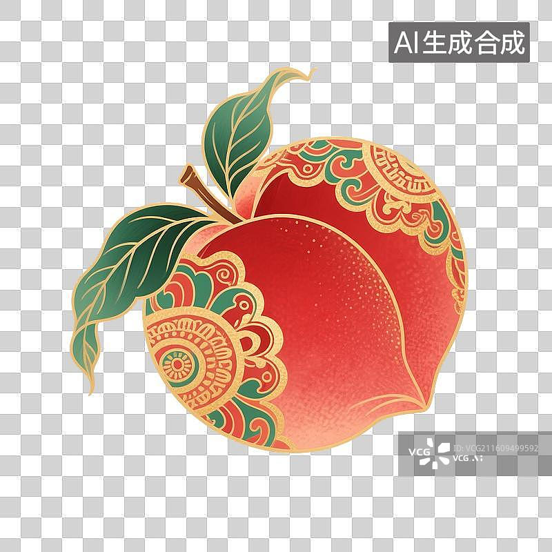 【AI数字艺术】国风手绘插画，水果，桃子，水蜜桃，白桃，仙桃，寿桃，免抠元素图片素材