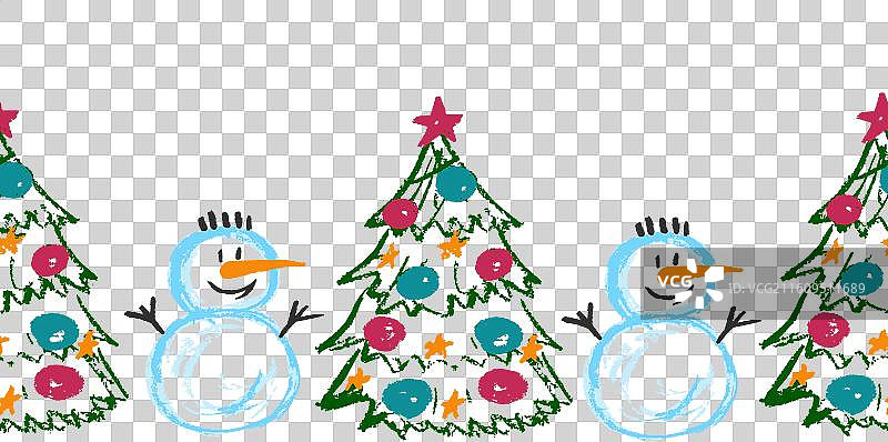 可爱的手绘蜡笔无缝边框插画图片素材