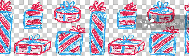 蜡笔绘制的可爱无缝边框插画图片素材